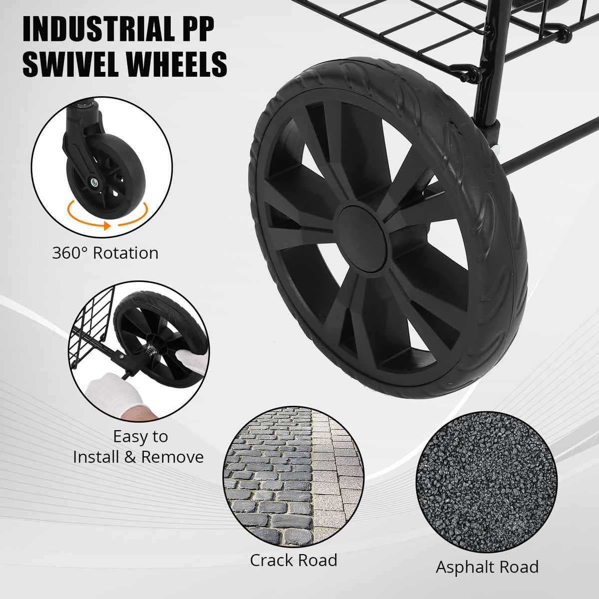 Chariot de courses pliable Garvee, capacité de 50 kg, roues pivotantes à 360°, panier de 83 litres, acier allié, léger, idéal pour les courses et les pique-niques, pliable, gris