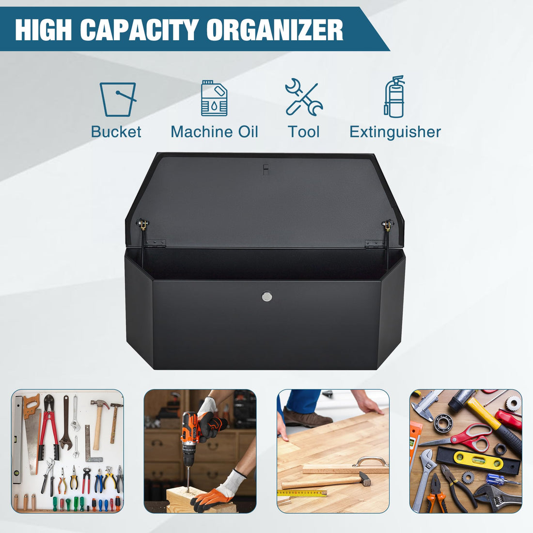 Garvee Coffre à outils en aluminium 91,4 cm avec tôle larmée, serrure inox et ressorts à gaz, résistant aux intempéries, noir