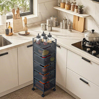 Chariot de rangement de cuisine Garvee avec panier à fruits rotatif à 5 niveaux, structure robuste en acier, roulettes avec freins, pour la cuisine et le garde-manger, noir