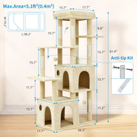 Garvee Tour pour Chat 155 cm Multi-Niveaux pour Grands Chats, Grande Plateforme Beige, Usage Intérieur