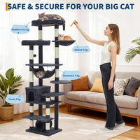 Arbre à chat Garvee pour grands chats, 188 cm, avec 11 poteaux à griffer, hamac, structure en bois robuste, mobilier d'intérieur pour chat de salon