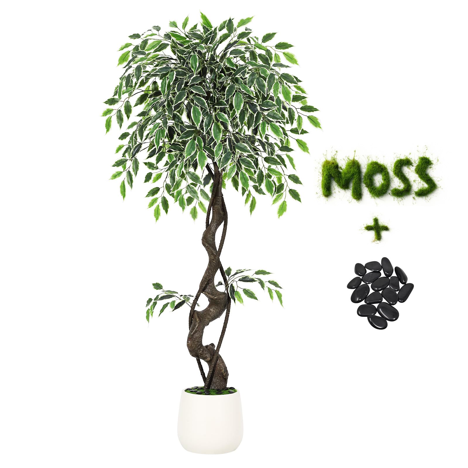 Garvee Ficus artificiel panaché blanc 120 cm en PE durable, plante décorative réaliste pour intérieur et extérieur