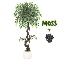 Garvee Ficus artificiel panaché blanc 120 cm en PE durable, plante décorative réaliste pour intérieur et extérieur