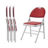 Ensemble de 4 chaises pliantes Garvee avec coussins, structure en métal, pliables, revêtement en similicuir, ergonomiques, empilables, rouges, idéales pour le camping et le bureau. - 