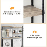 Étagère à lave-linge Garvee 30 pouces à 5 niveaux avec double couche, étagères en bois pour salle de bain et balcon, réglable, gris/noir