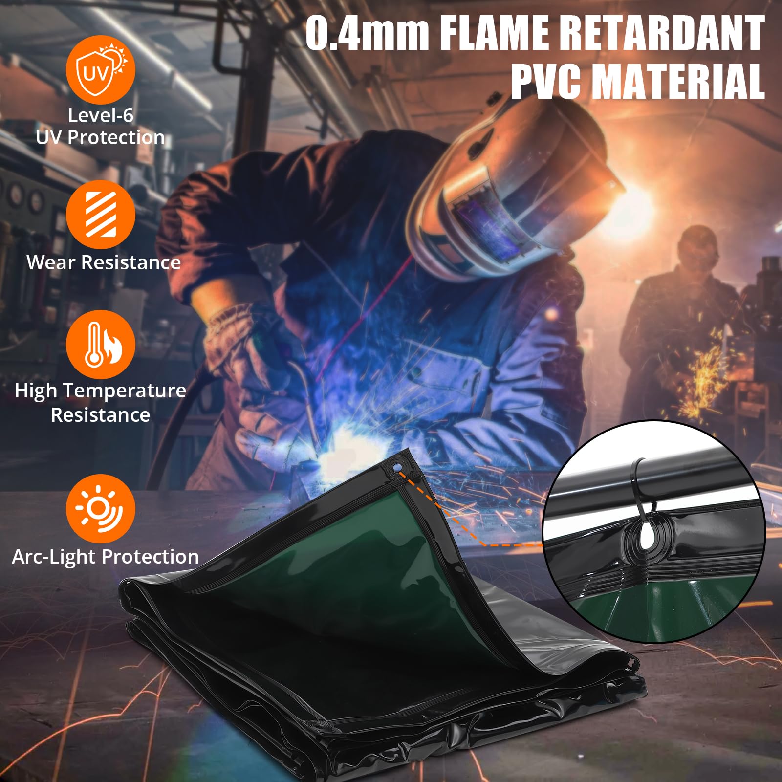 Écran de soudage Garvee à 3 panneaux de 1,8 x 1,8 m avec cadre en acier et PVC transparent pour ateliers et garages, vert, ignifugé, portable