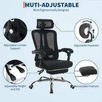 Chaise de bureau ergonomique Garvee en maille avec dossier haut, appui-tête réglable, repose-pieds, hauteur réglable, respirante, roulettes, noire