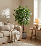 Garvee Arbre Ficus Artificiel 5 Ft, 756 Feuilles, Double Tige, Pot Noir, Décor Intérieur et Extérieur, Vert Naturel - 