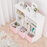 Étagère à jouets Garvee pour enfants avec 3 tiroirs, roulettes, MDF, rose, pour chambre et salle de jeux, polyvalente et sûre