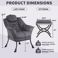 Fauteuil relax Garvee avec repose-pieds, ergonomique, en velours, pliable, gris, pour salon et chambre, gain de place