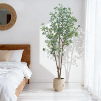 Eucalyptus artificiel Garvee 180 cm, en polyéthylène résistant aux intempéries, pour une utilisation intérieure et extérieure, blanc.