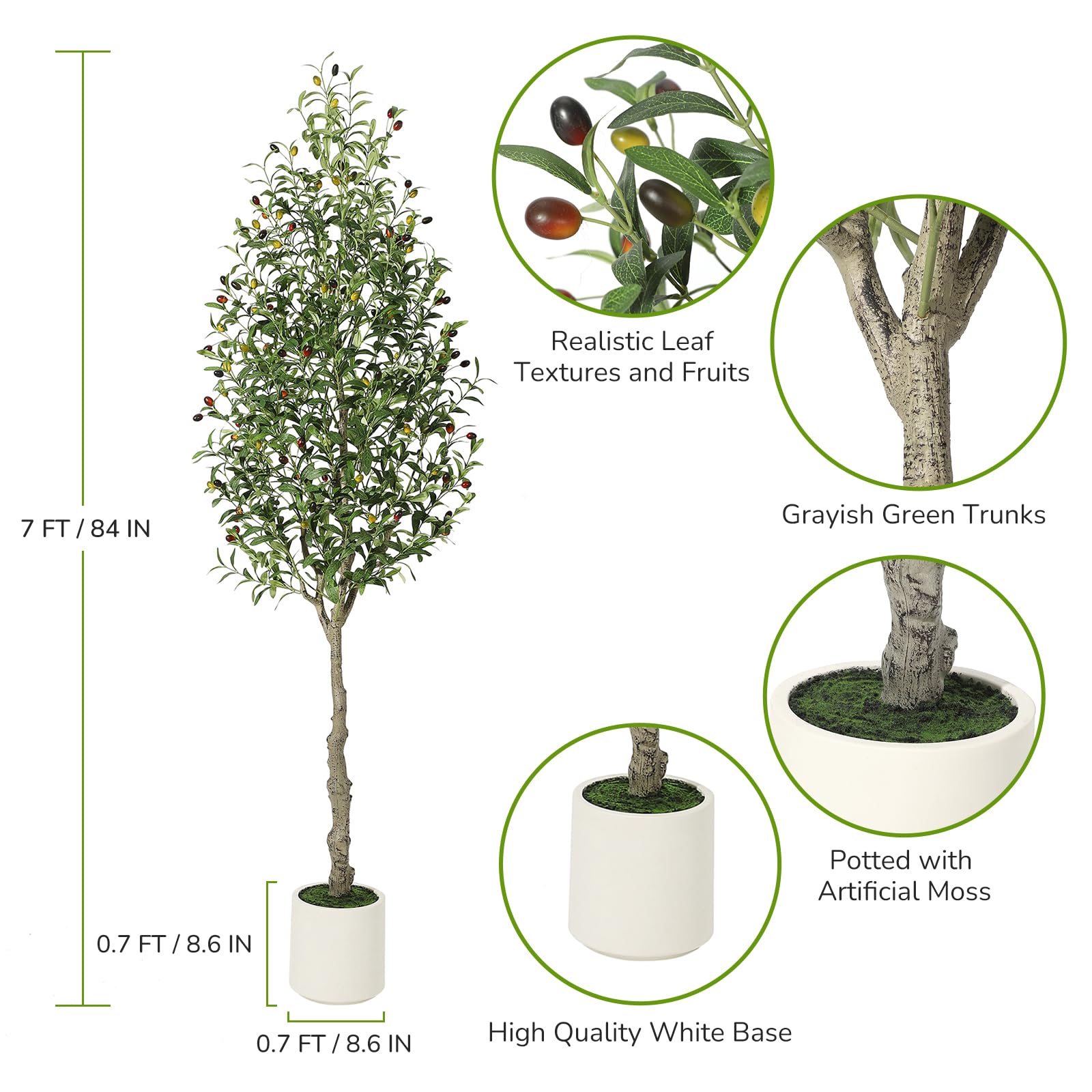 Garvee Olivier Artificiel 213 cm avec Pot Lesté au Ciment, Branches Ajustables, Décoration pour Maison et Bureau, Entretien Facile