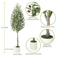 Garvee Olivier Artificiel 213 cm avec Pot Lesté au Ciment, Branches Ajustables, Décoration pour Maison et Bureau, Entretien Facile