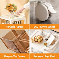 Organiseur ergonomique Garvee en plastique avec 3 tiroirs transparents pour le bureau et la maison, 36 L, beige, compact 33 x 38 x 71 cm, 4 roues avec freins