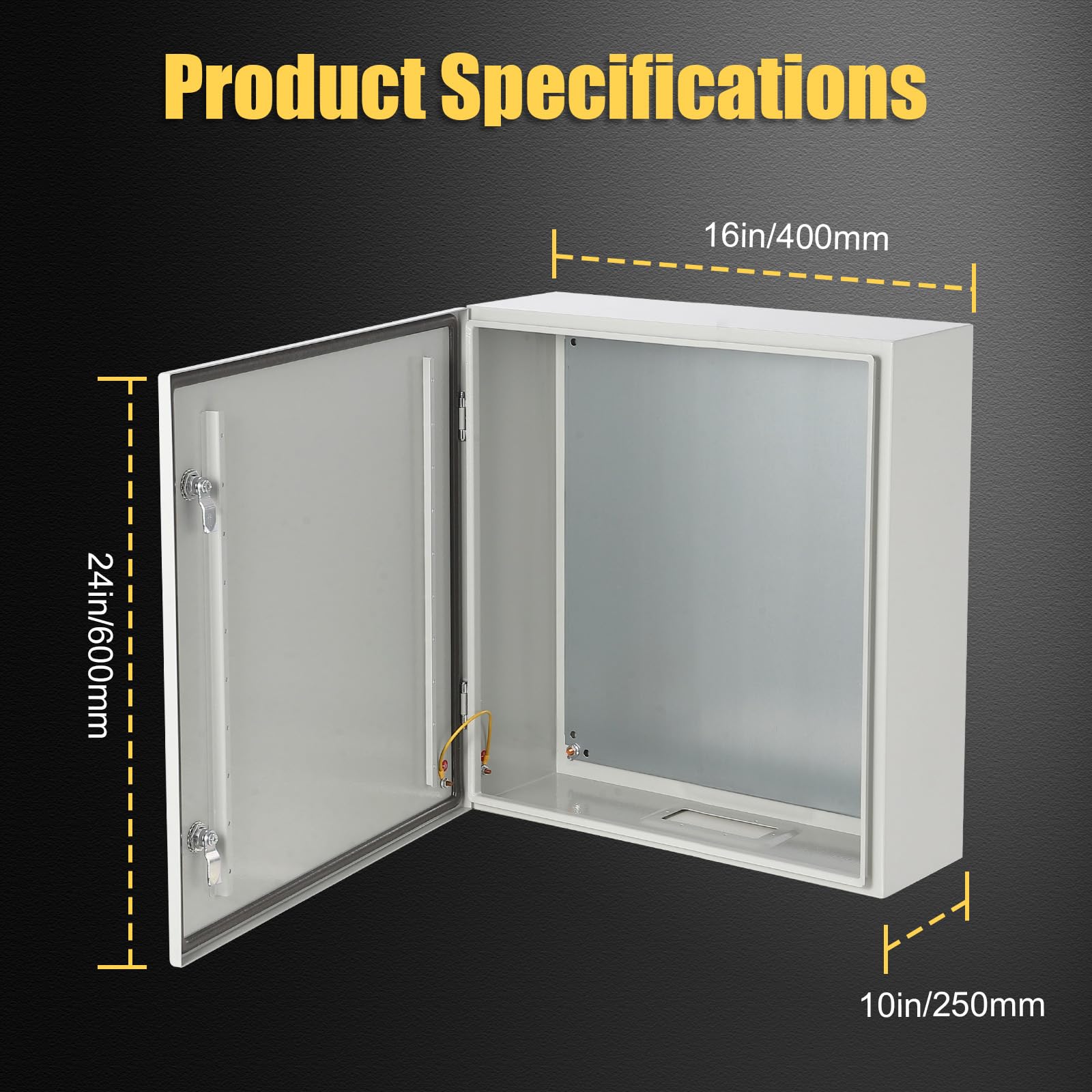 Boîtier en acier Garvee Nema 24 x 16 x 10 pouces, étanche à l'eau et à la poussière IP66, charnières robustes en acier laminé à froid pour une utilisation intérieure et extérieure, plaque de montage