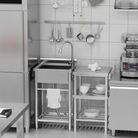Garvee Évier sur Pied Inox 304 61 × 51 × 104 cm, Bac Unique avec Robinet Eau Chaude/Froide, Vidange Rapide, pour Cuisine et Usage Pro