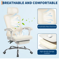Garvee Chaise de bureau ergonomique, dossier haut, assise en maille, appui-tête et repose-pieds réglables, beige, idéale pour le télétravail