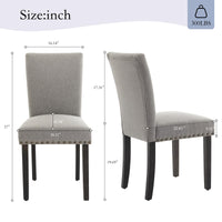 Ensemble de 2 chaises de salle à manger rembourrées Garvee, tissu, garniture cloutée, pieds en bois, ergonomiques, modernes, gris clair, cuisine et restaurant