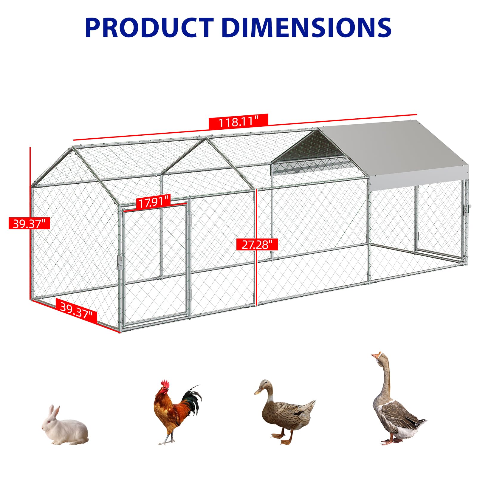 Poulailler Garvee 120x40x40 pouces, structure tubulaire carrée en acier noir, résistant aux intempéries, pour poules, lapins et autres volailles dans le jardin ou la cour.