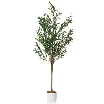 Olivier artificiel Garvee de 1,6 m avec feuilles et fruits réalistes, pot en ciment stable pour salon et bureau, entretien facile, polyester vert