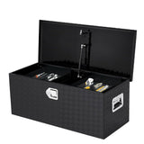 Coffre à outils Garvee 91 x 38 x 38 cm pour benne de pick-up et remorque, en aluminium à damier noir, avec serrure et clé.