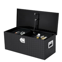 Coffre à outils Garvee 91 x 38 x 38 cm pour benne de pick-up et remorque, en aluminium à damier noir, avec serrure et clé.