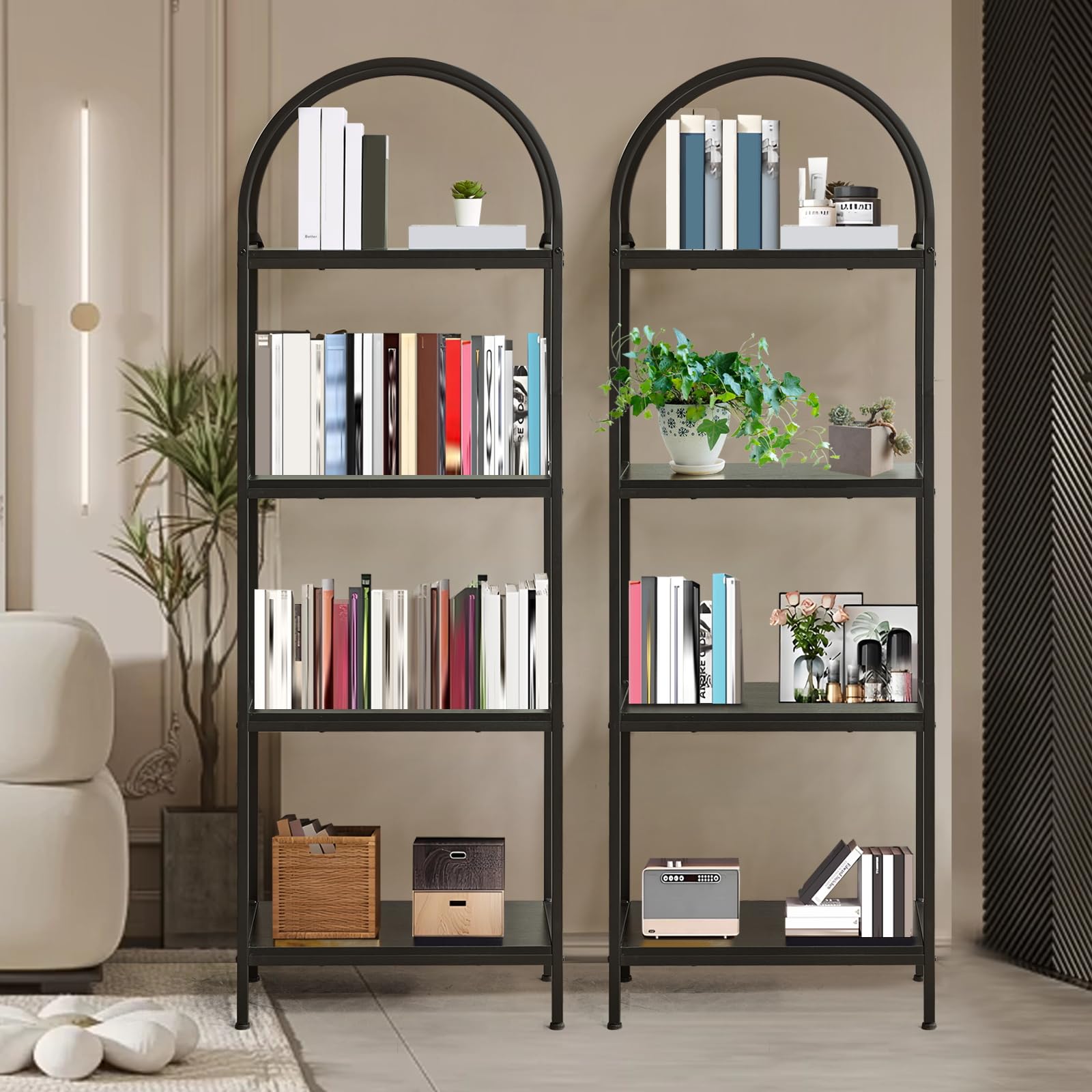 Garvee étagère à 4 niveaux en métal, style arqué, robuste et moderne, idéale pour le salon ou le bureau (noir)