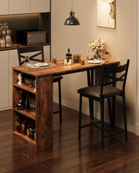 Ensemble table et chaises de bar Garvee 3 pièces, pliable, avec espace de rangement, en acier et bois, coussins ergonomiques, marron, idéal pour les petites cuisines.