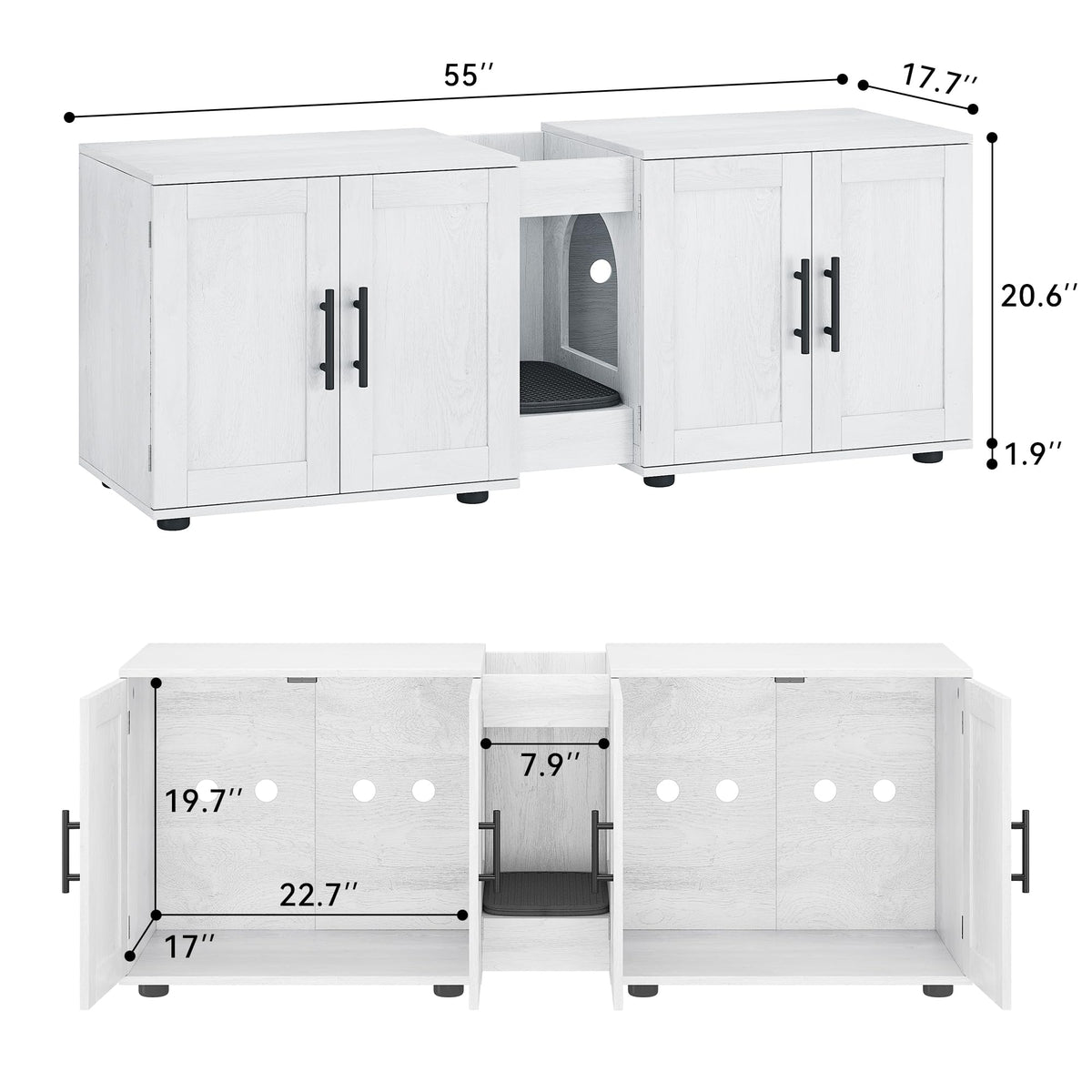 Garvee Enclos pour chat à double pièce avec mobilier intégré pour salon, 140cm (139,7cm) de long, blanc
