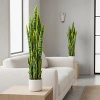 Garvee Plante artificielle Sansevieria 90 cm avec pot blanc, feuillage réaliste vert, décoration sans entretien pour salon, bureau, entrée ou chambre