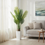 Garvee palmier artificiel areca de 137 cm (127 cm) avec pot blanc pour salon et bureau, flexible, réaliste, facile d'entretien, vert - 4.5Ft