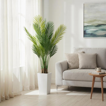 Palmier artificiel Areca Garvee de 1,37 m (50 pouces) avec pot blanc pour salon et bureau, flexible, réaliste, facile d'entretien, vert
