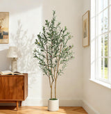 Garvee Olive arbre Artificiel Intérieur 152 cm Avec Tronc Bois Naturel, Fruits Réalistes, Pot Blanc, Mousse Verte, Décor Maison Bureau