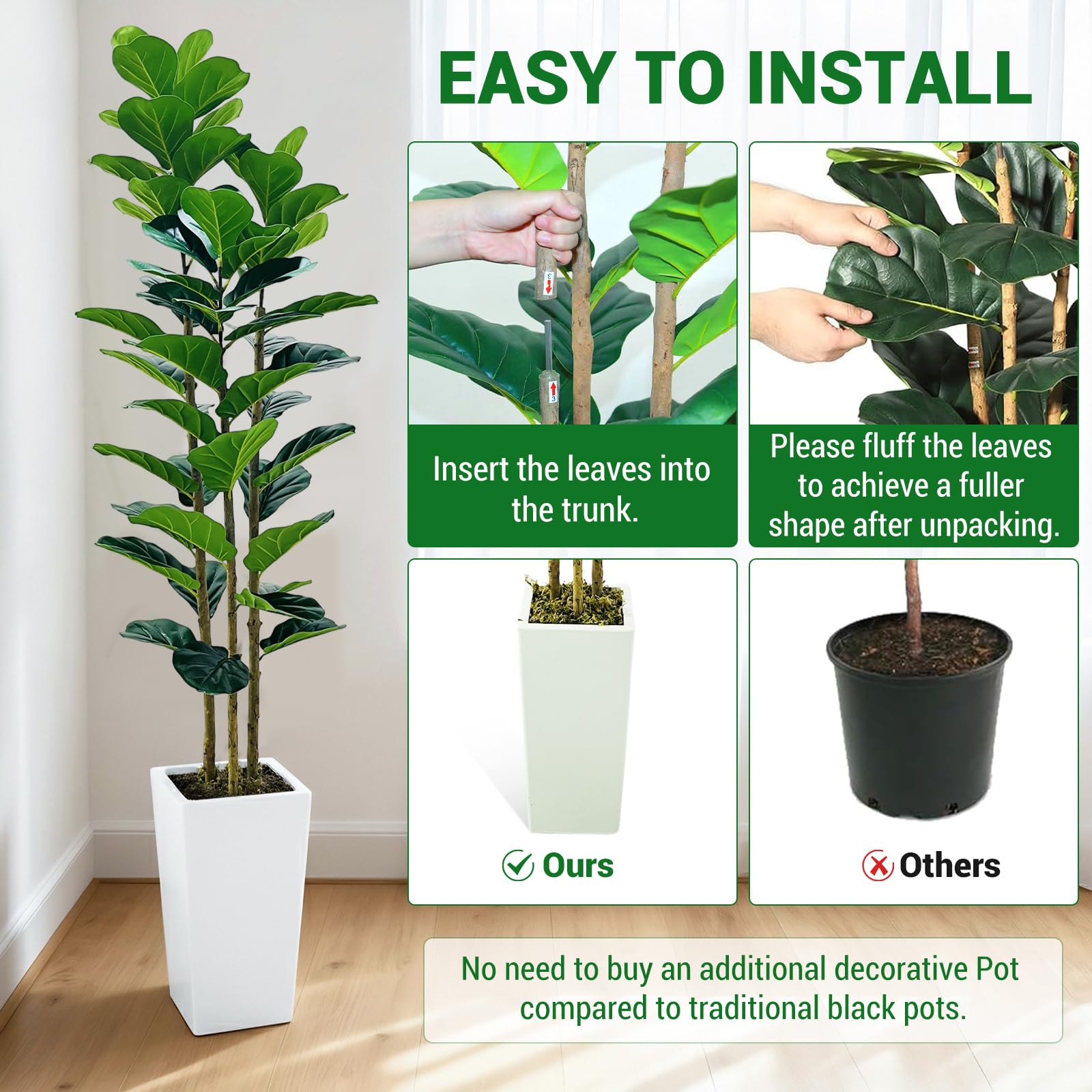 Arbre artificiel d'intérieur Garvee de 1,8 m (6 pi) réaliste, sans entretien, polyvalent et durable, vert