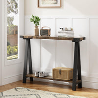Console Garvee pour entrée, 2 niveaux avec rangement, pieds en forme de R, bois, 110 cm, salon et bureau, étroite, polyvalente