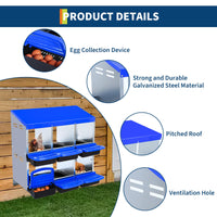 Garvee Pondoir à poules bleu 6 compartiments sans pieds, acier galvanisé, ventilation et système de collecte des œufs, pour poulailler