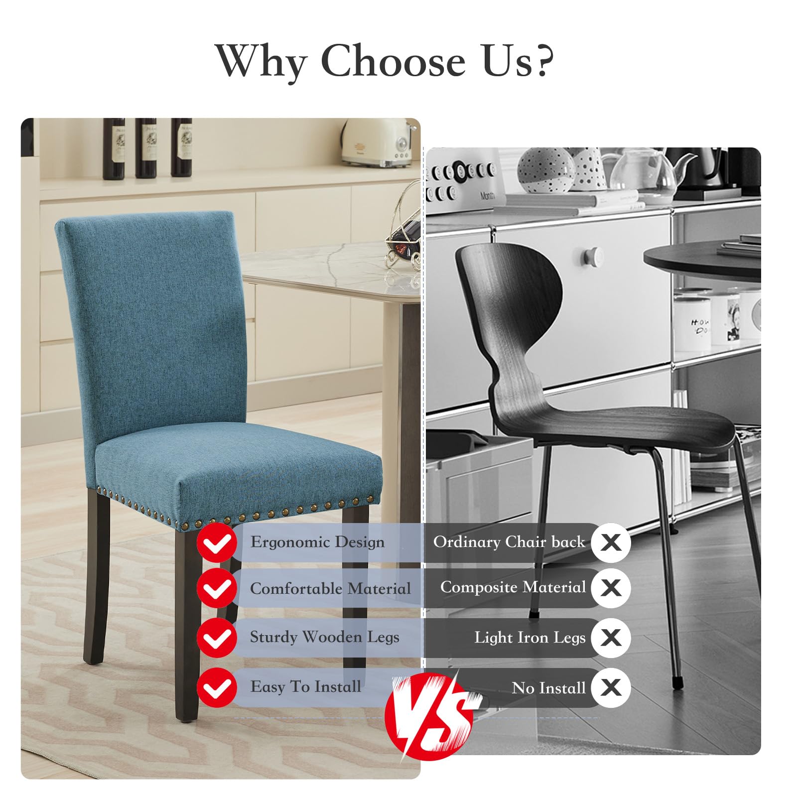 Chaises de salle à manger Garvee Parsons, lot de 2, ergonomiques, revêtement en lin, pieds en bois, salon, cuisine, style moderne