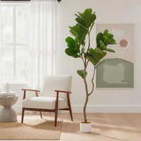 Figuier lyre artificiel Garvee de 1,5 m avec pot en ciment robuste, vert, idéal pour le salon, le bureau ou le couloir.