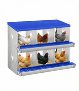 Garvee Boîte à Nid pour Poules 6 Compartiments Acier Galvanisé avec Système de Rouleau Automatique pour Poulaillers 36 × 36 cm - bleu | 6 compartiments avec pieds
