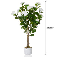 Camélia artificiel Garvee de 85 cm (2,8 pi) avec pot blanc pour décoration intérieure et extérieure, facile d'entretien, aspect réaliste, en polyester et PEVA vert