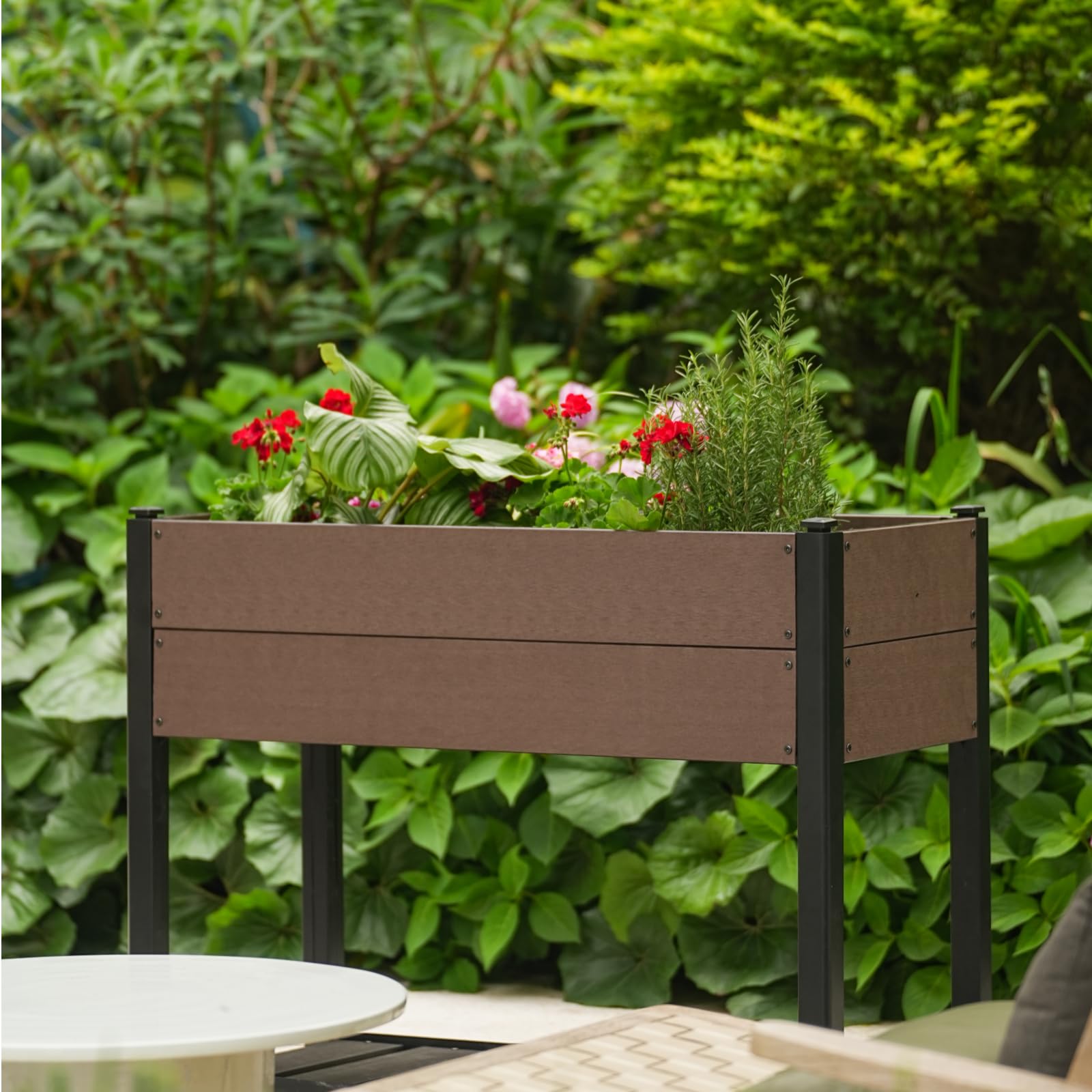 Jardinière surélevée Garvee en PEHD avec étagère, résistante aux intempéries, stable, structure en aluminium pour balcon et jardin, sans produits chimiques, 100 x 50 x 30 cm, grise