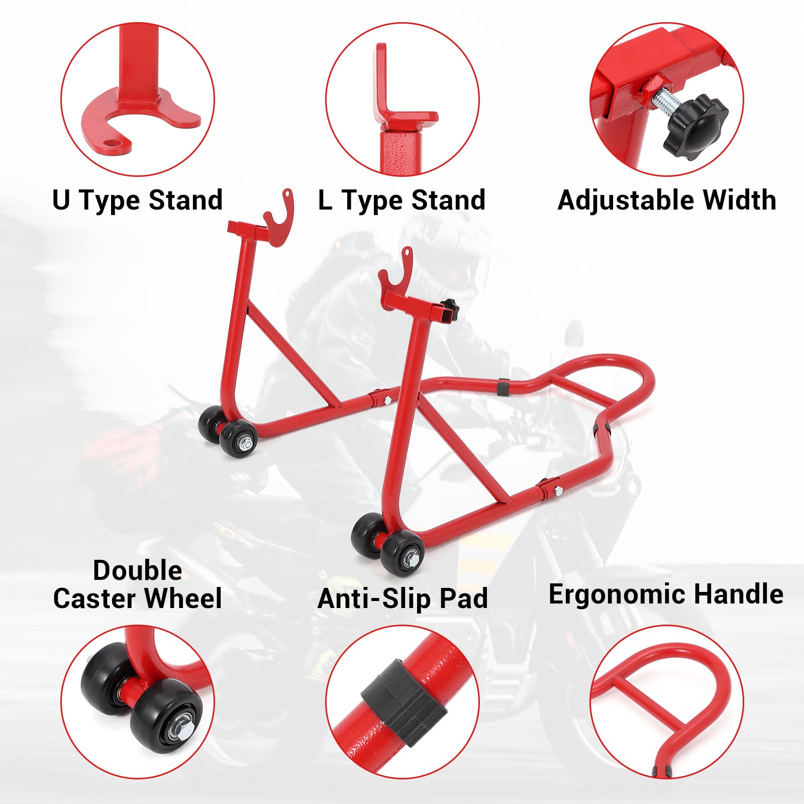 Support de levage pour moto Garvee, capacité de charge 385 kg, réglable, en fer antirouille, universel, pour atelier ou garage, noir.