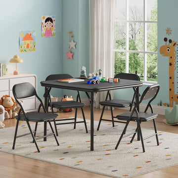 Ensemble table et chaises pour enfants Garvee 5 pièces, pliable, en métal robuste et cuir PU, pour chambres d'enfants et usage extérieur