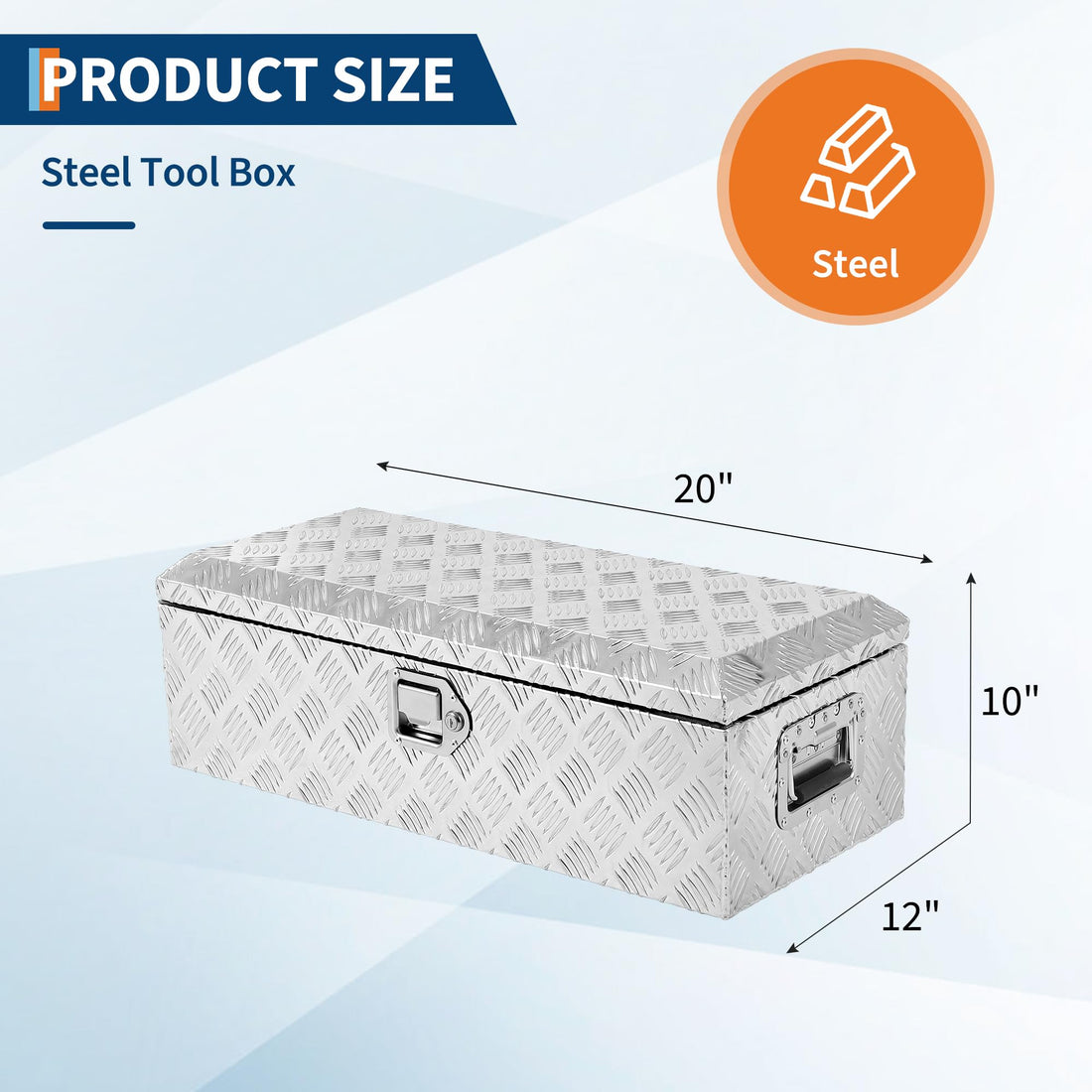 Garvee Coffre à outils de 50 cm (50,8 cm) pour benne de camion, en tôle d'aluminium striée, étanche, verrouillable, pour camions