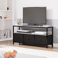 Garvee Commode/meuble TV 140 cm avec tiroirs en tissu et pieds réglables pour salon et chambre, gris, en bois MDF robuste