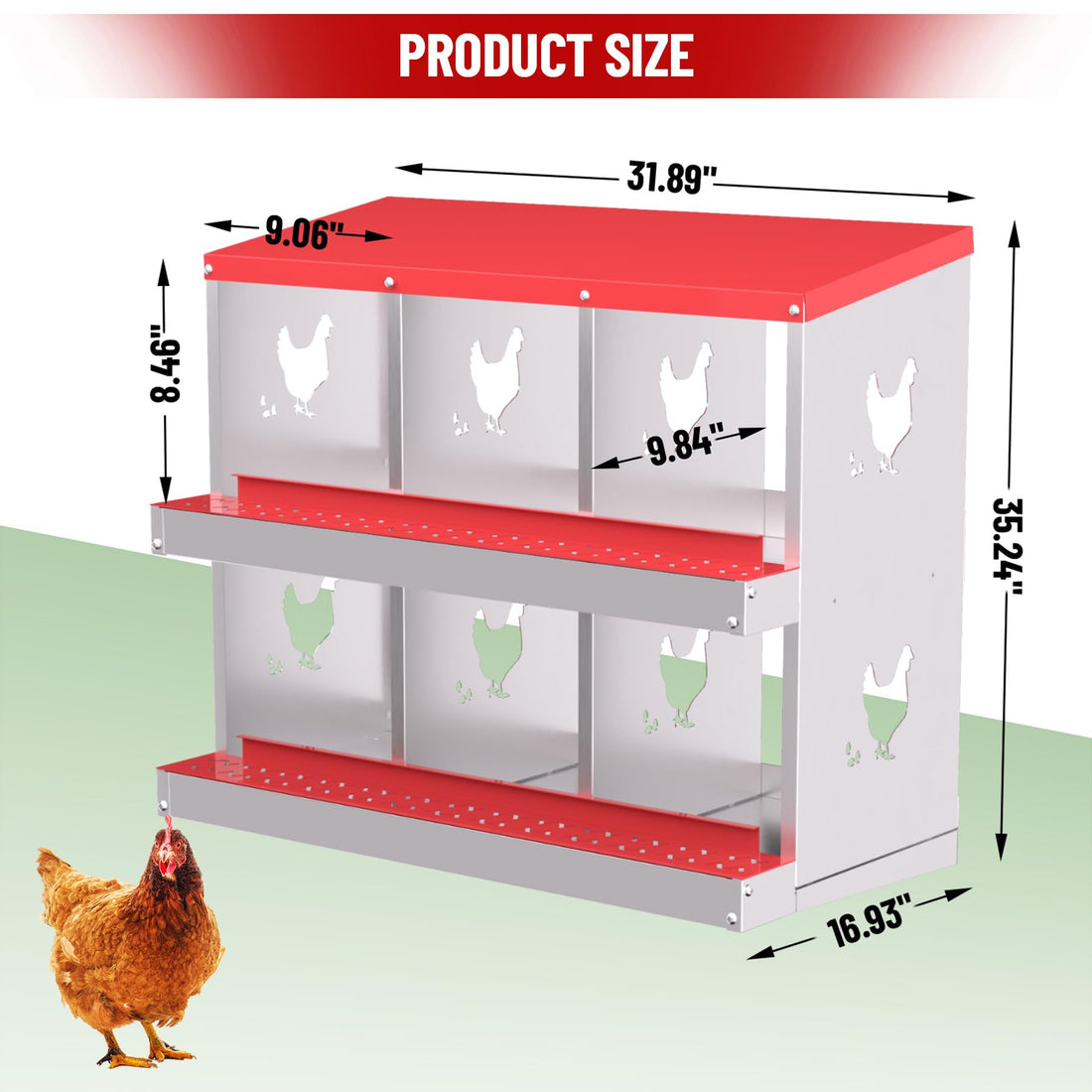 Garvee pondoir pour poules à 6 compartiments, acier galvanisé de 0,7mm, conception ventilée, fixation murale, idéal pour poulaillers et élevages