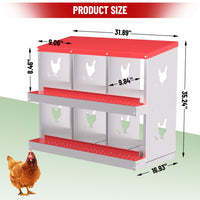 Garvee pondoir pour poules à 6 compartiments, acier galvanisé de 0,7 mm, conception ventilée, fixation murale, idéal pour poulaillers et élevages, rouge
