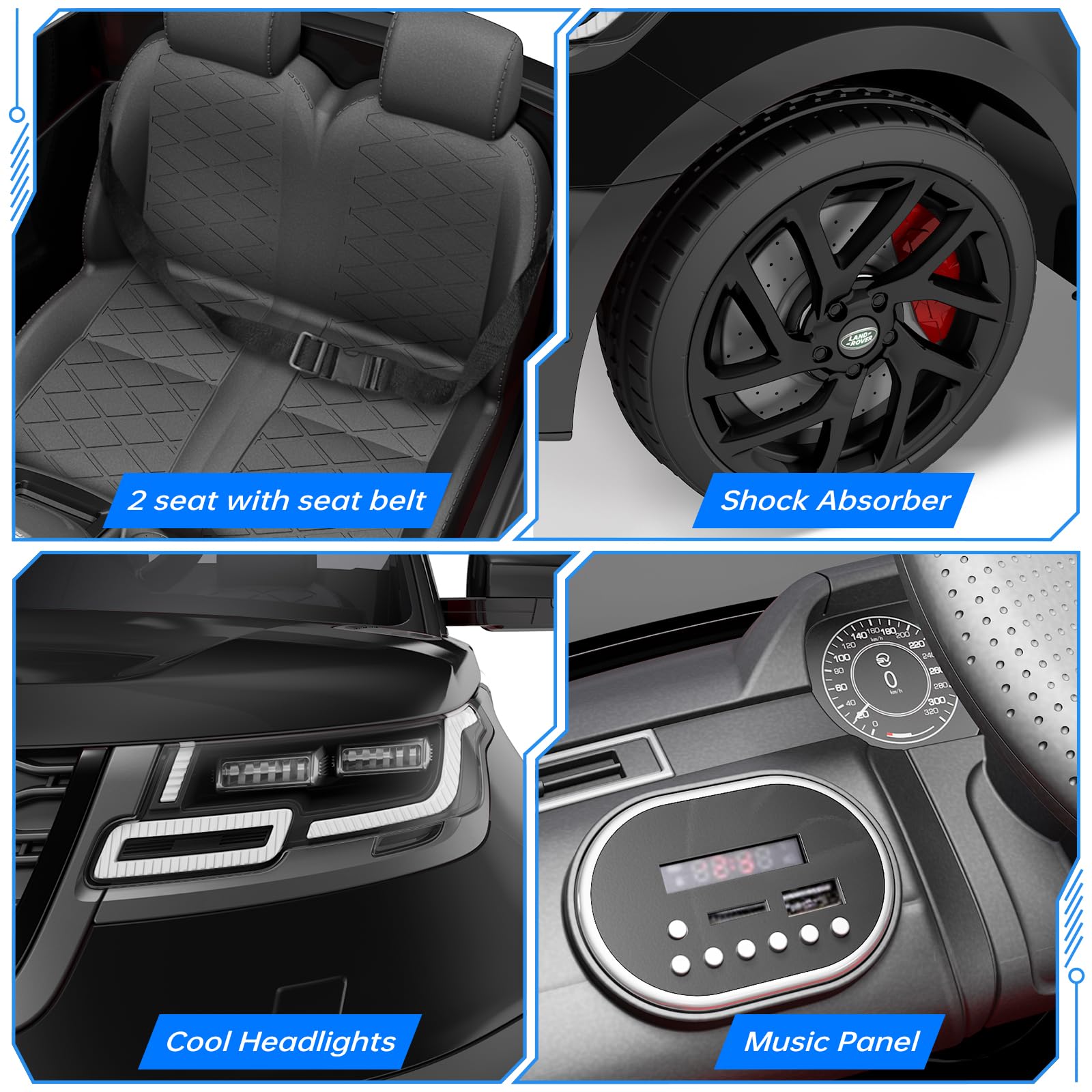 Voiture électrique pour enfants Garvee Schwarz Land Rover 12V, 2 places avec télécommande – Pour les enfants de 3 à 8 ans