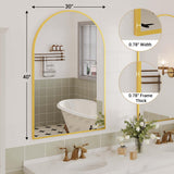 Garvee Miroir mural arqué , 102 × 76 cm, cadre en métal, doré, verre trempé, salle de bain - Doré