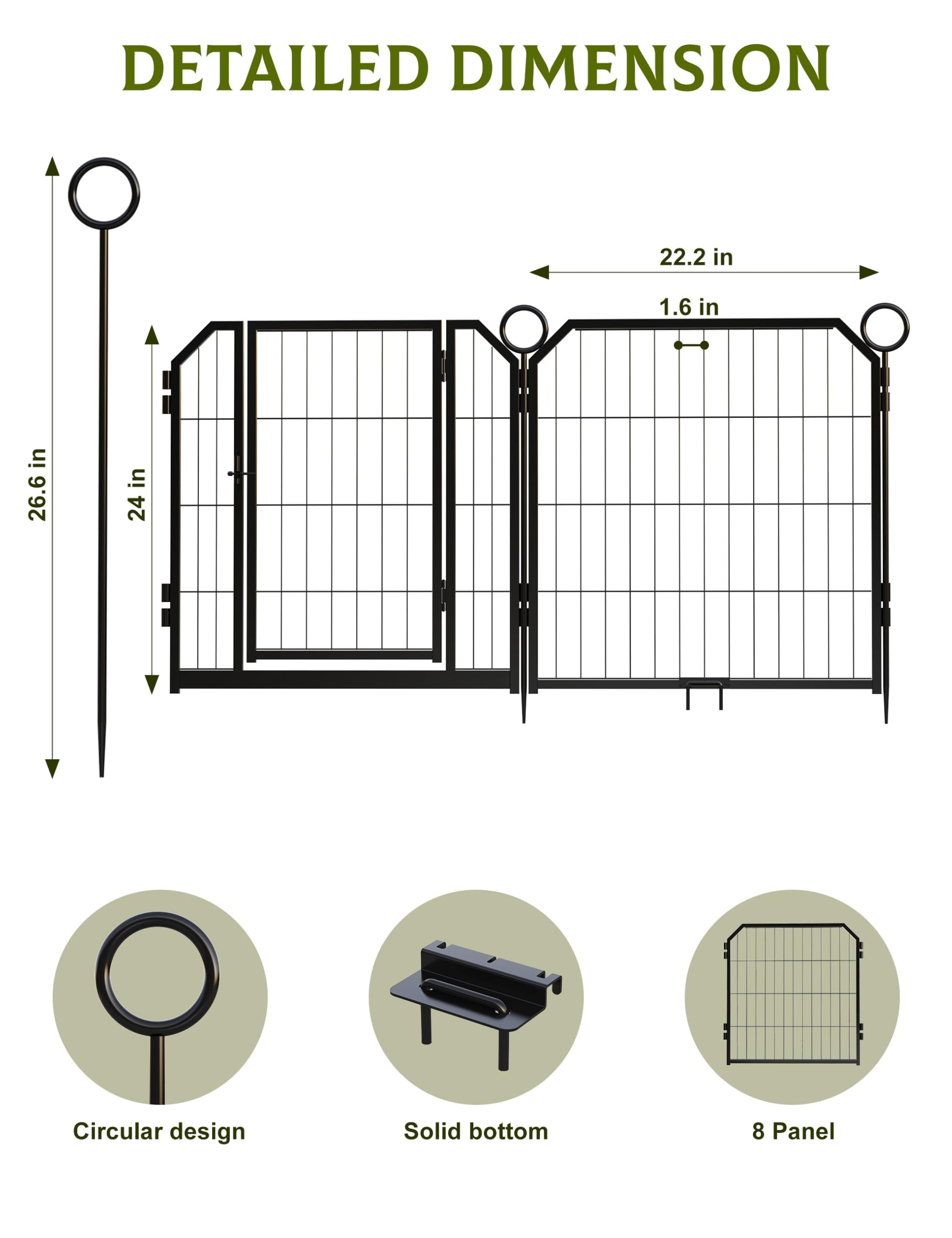 Garvee Parc pour Chien 61 cm, 8 Panneaux en Métal Robuste, Enclos Intérieur/Extérieur pour Chiot, Camping-Car, Jardin et Cour